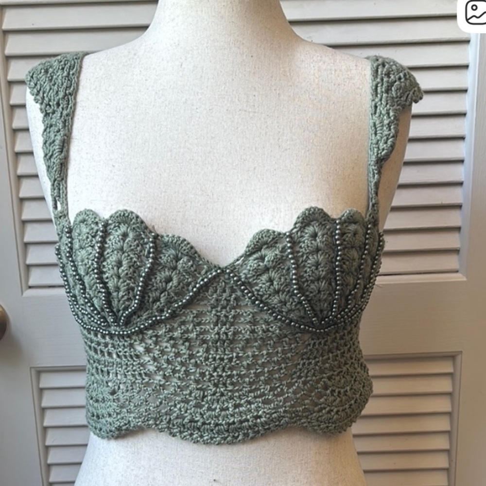 Crochet Crop Top - Green olive